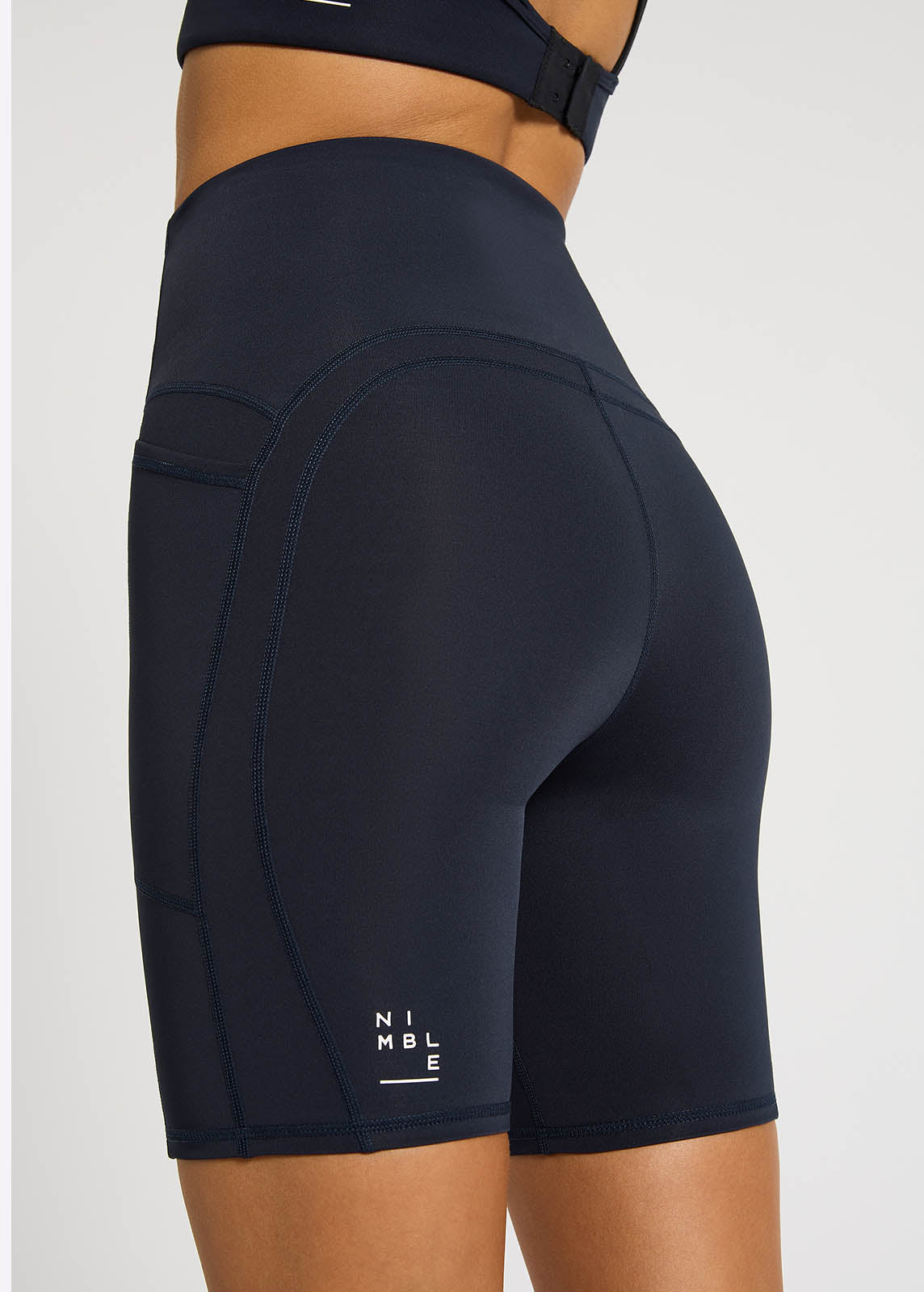 Close up of model wearing running shorts
