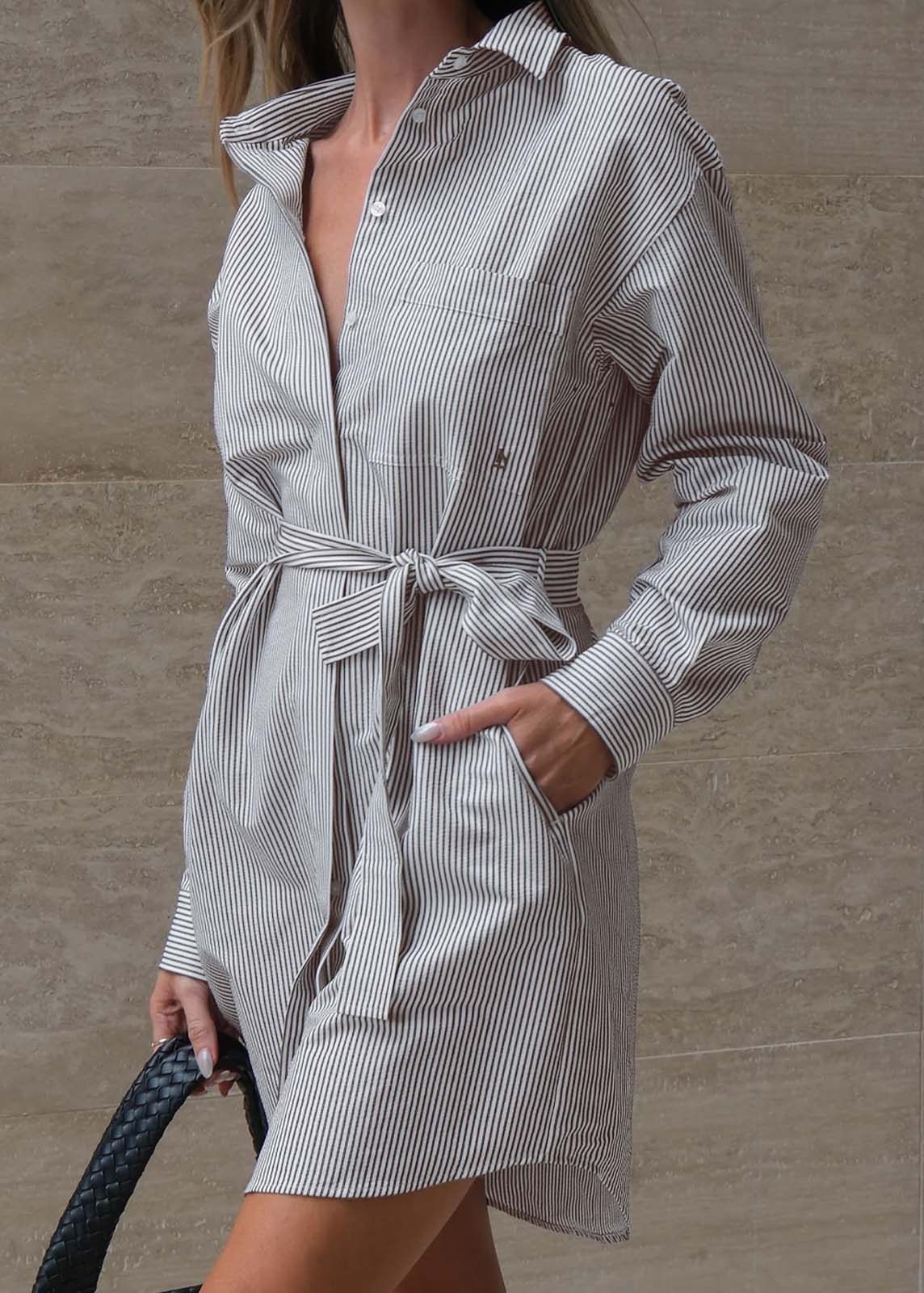 grey and white shirt dress On The Move Dress, Coastal Brew / / S/M Small