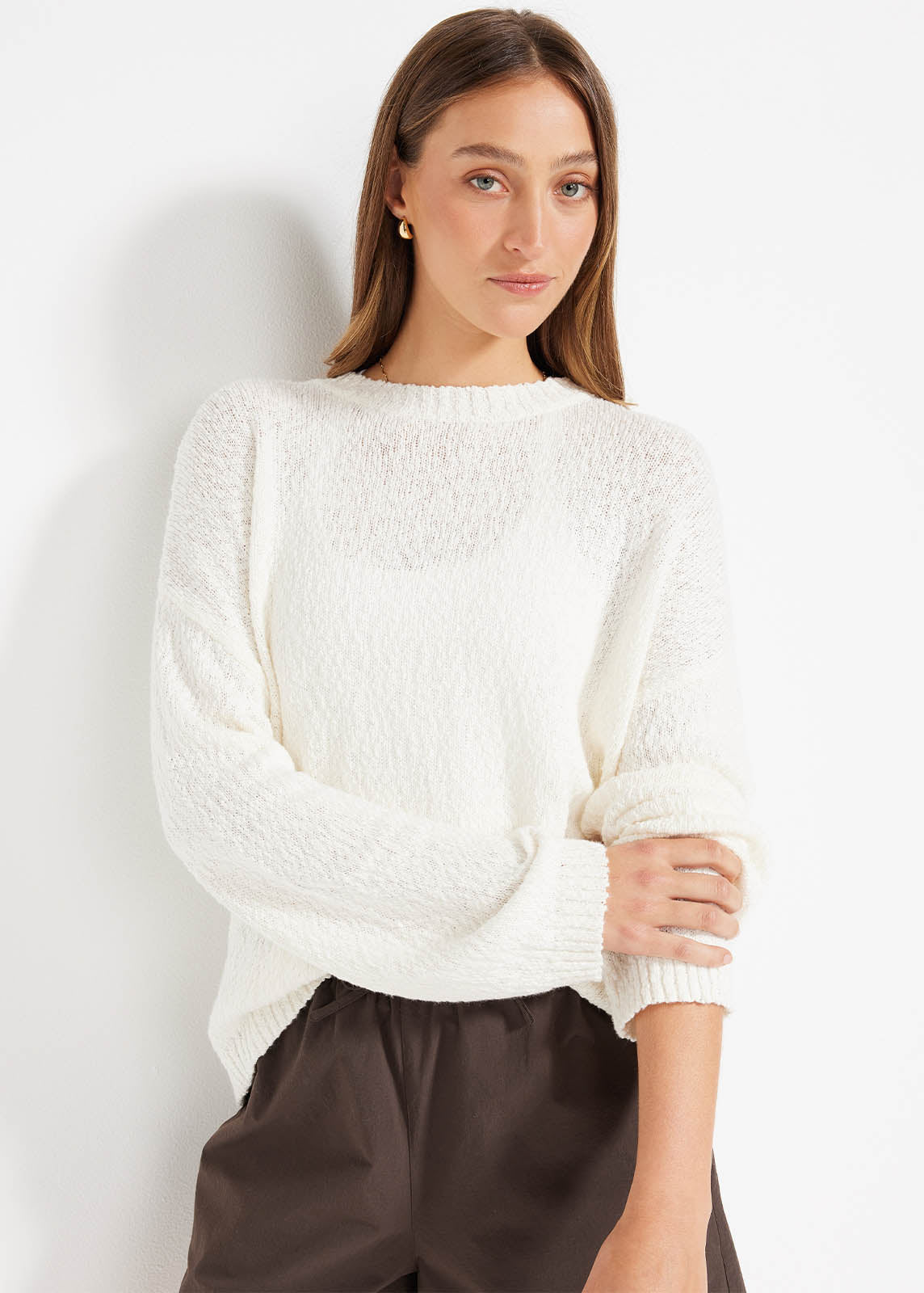 Summer Boucle Knit Crew in White | Women's Crew's & Sweats