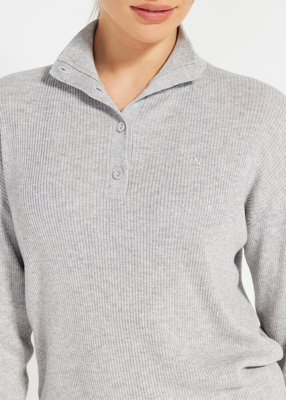 Snug Knit Ribbed Polo in Grey | Women's Knit Polos & Tops